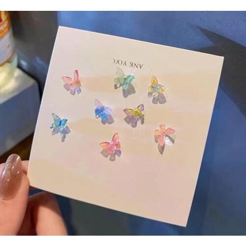 8pcs Simple Colorful Fairy Stereo Butterfly Stud Earrings For Women Mini Cute Hypoallergenic Butterflies Earring Party Jewerly