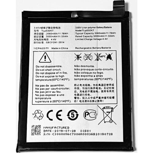 3.85V 3060mAh TLp030K7 For Alcatel 1S 5024D 5024A 5024J 5024I 5024F Battery
