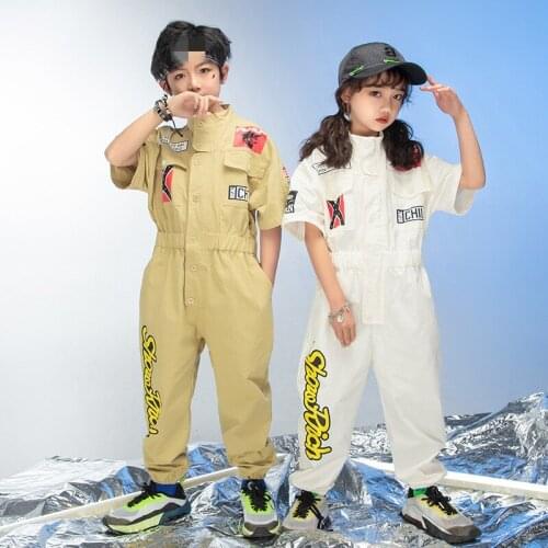 Kids Festival Hip Hop Show Outfits White Coverall Clothing Streetwear Competitions For Girls Boys Dance Costume Jumpsuit Clothes