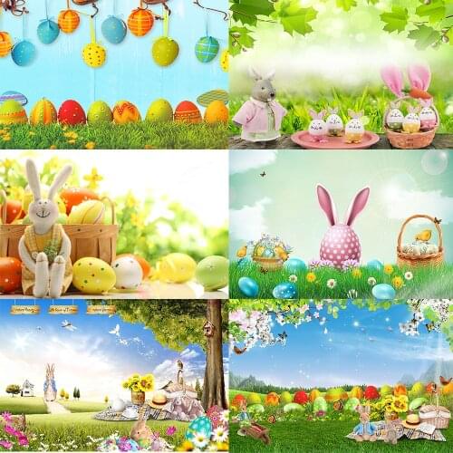 Seekpro Spring Easter Holiday Bunny Meadow Party Eggs Flowers Photography Background Decorations Photo Backdrop Banner Photocall