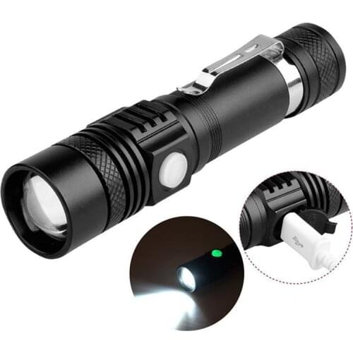 USB Highlight Handy Powerful Aluminum Alloy Flashlight Power Tips Long-range Zoom Mini Small Flashlight