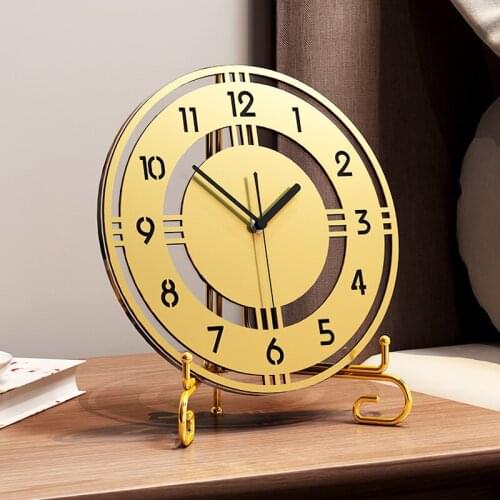 Classic Round Decorative Golden Table Clock Stylish Minimalist Art Office Bedroom Desktop Silent Clocks