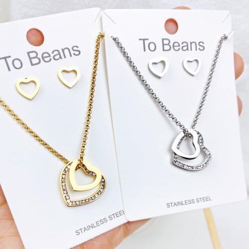 Stainless Steel Jewelry Set Necklace Pendant For Women Double Heart High Quality Fine Earrings Jewelry For Women Party Gift