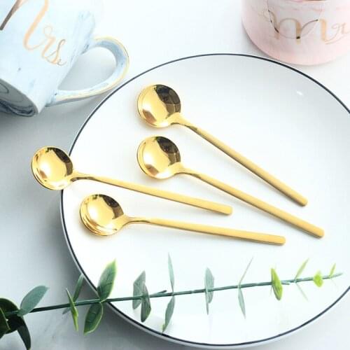 Korean style 304 Creative stainless steel coffee spoon ice cream spoon gold-plated spoon solid color tea scoop