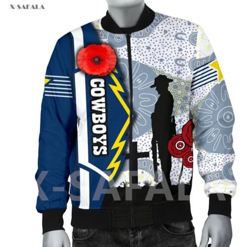Cowboy Shark Anzac Day Skull Tattoo 3D Printed Men Women Bomber Jacket Zipper Casual Harajuku Streetwear Tracksuits Thick Coats