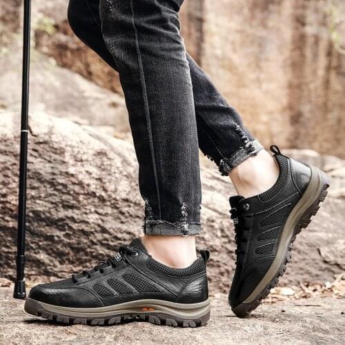 Breathable Outdoor Shoes for Men Casual Cow Leather Mesh Sneakers Hiking Designer Shoes Moccasins Lofer Shoes Man Big Size 38-48