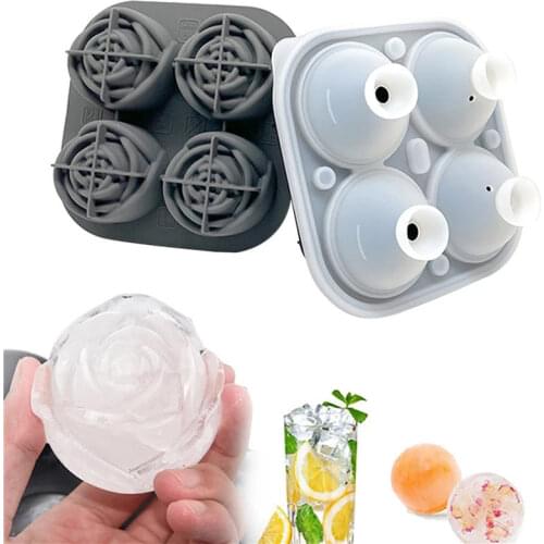 Hot 4 Grids Ice Cube Form Silicone Rose Shape Icecream Mold Freezer Cream Ball Maker Reusable Whiskey Cocktail Mould Bar Tools