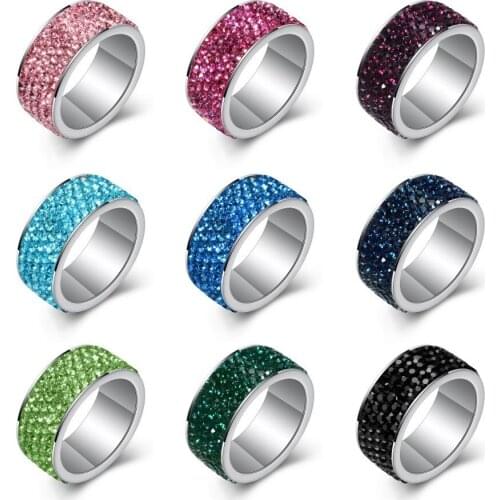 Fashion Stainless Steel Womens Wedding Rings Jewelry Anillos de Acero Inoxidable Para Mujer High Quality CZ Crystal Pave