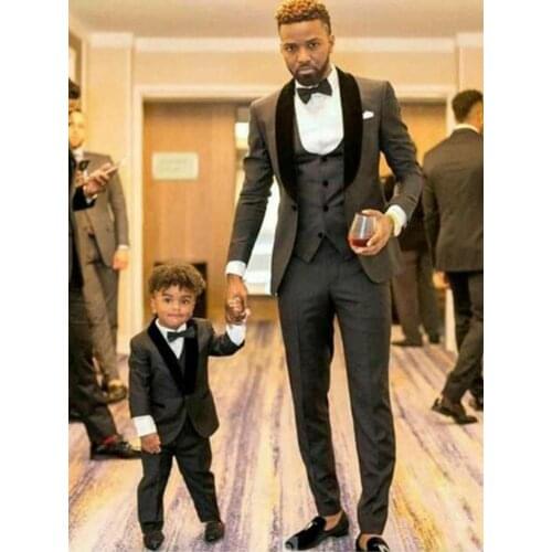 One Button Dark Gray Groom Tuxedos Kids Suits Adult Prom Party Suits Boy Tuxedos Customize (Jacket+Pants+Vest+Bow Tie) K:118