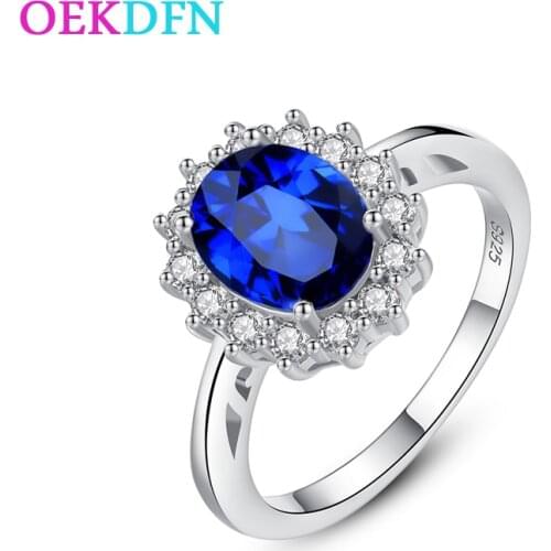 OEKDFN Luxury 100% 925 Sterling Silver Ring For Women Shinny Sapphire Gemstone Wedding Engagement Rings Jewelry Female Bijoux