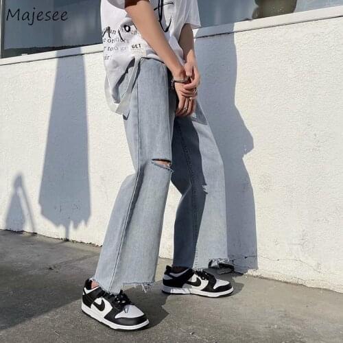 Holes Baggy Jeans Men Plus Size S-3XL Summer Solid Ankle-length Youth Teens Trousers Korean Style Vintage Ripped Streetwear Chic