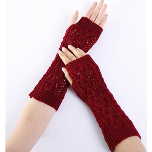Half Finger Knitted Gloves Female Leaf Hollow Mesh Fashion Mid-Length Fingerless Knitting Gloves Warm Arm Sleeve Unisex G-22