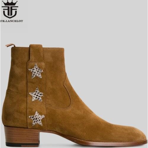 Personalized High End Handmade New Five-Point Star Wedge Slim Chelsea Men Boots Mid Zip Luxury Wyatte Harness Denim Boots