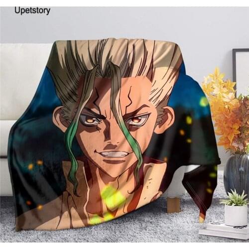 Upetstory Throw Blanket Dr.STONE Anime 3D Velvet Plush Blanket Bedspread for Kids Girls Boys Sherpa Blanket Couch Quilt Cover