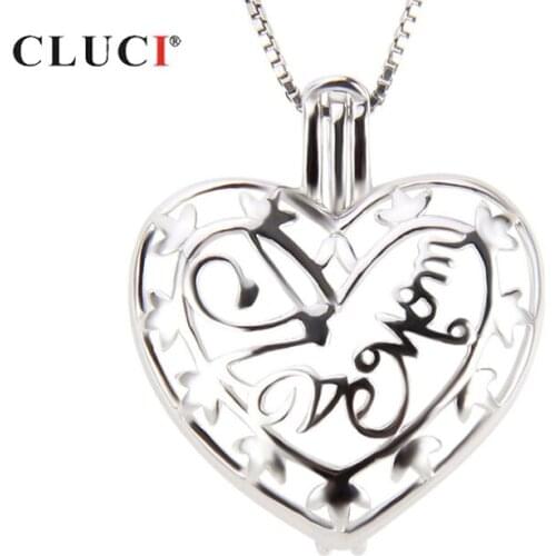 CLUCI Silver Heart Shaped Cage Pendant Mothers Day Gift for Women 925 Sterling Silver Cage Pendant Wish Pearl Locket SC252SB