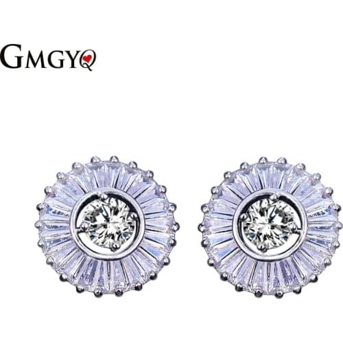 GMGYQ Zircons Merk Unieke Ontwerp Zwart En Rose Goud Kleur CZ Stenen Ronde Earring Stud Stijl Oor Sieraden Voor Dames