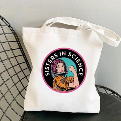Shopper Sisters In Science GIRL POWER Bag Harajuku women Shopping Bag Canvas Shopper Bag girl handbag Tote Bag Shoulder Lady Bag