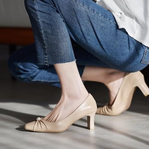 Pumps European Style Simple Comfortable High Heels 2021 New Pointed Square Heel Shoes Asakuchi Pumps Women Shoes