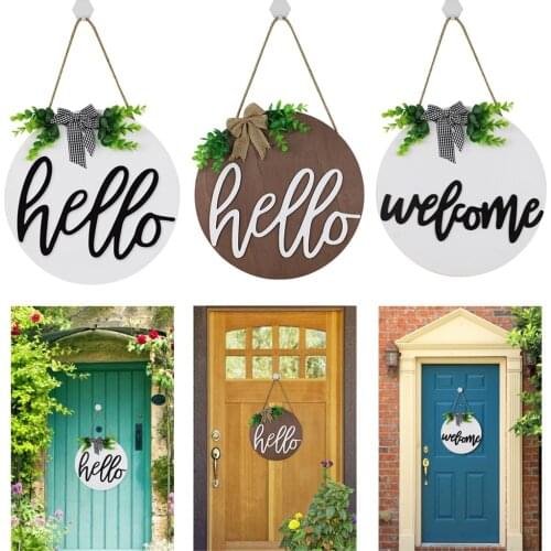 Hello Welcome Front Door Decor Entry Way Wall Decor Round Wood Hanging Sign Farmhouse Porch Decorations