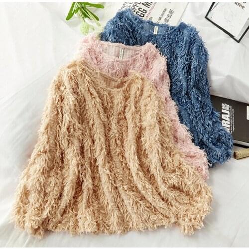 Sweater Women Long Sleeve O-neck Pullover Tops Autumn Winter Korean Fashion Female Fur Tassel Loose Jumpers Pull Femme Sweaters