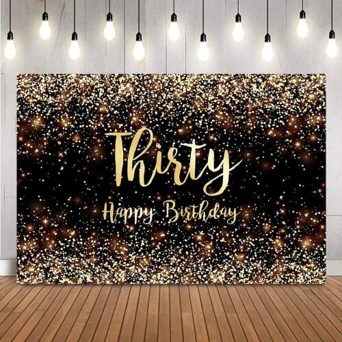 Thirty Birthday Photo Background Gold Glitter Birthday Backdrop Adult Women Portrait Party Decoration Backdrop Shinning Props