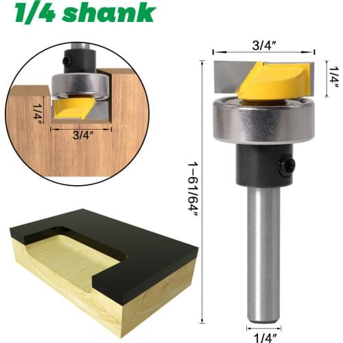 Hinge Mortise Template Router Bit with Bearing 1/4" 6.35mm Shank 3/4" W x 1/4" H Woodworking Milling Cutter