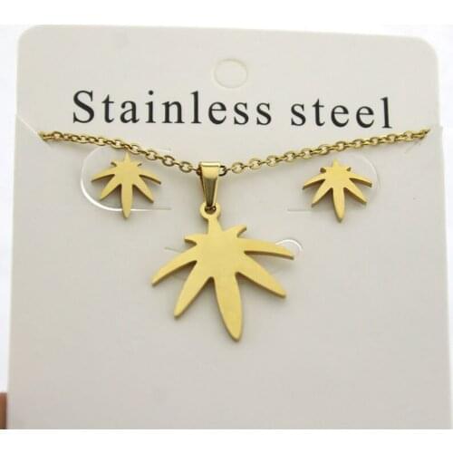 1 Set New Arrival Maple Leaf Stainless Steel Jewelry Set Charms Leaves Necklace Earrings Jewellery Set Women Girls Family Gifts