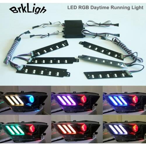 1Set RGBW Multicolor Car LED DRL Daytime Running Lights Auto Accessories For Ford Mustang 2013-2017 Wireless Control Board Light