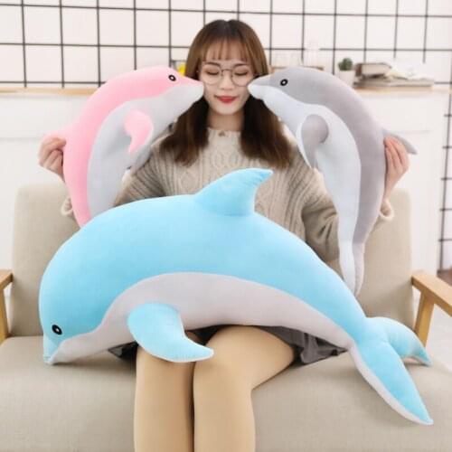 1pc large plush dolphin toys stuffed sea animal cute girls dolls soft baby sleeping pillow christmas birthday gift for children