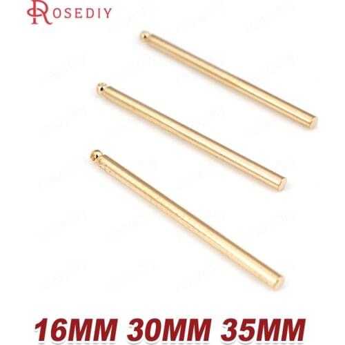 10PCS Length 16MM 30MM 35MM 24K Champagne Gold Color Plated Brass Round Rod Charms Pendants Diy Jewelry Findings