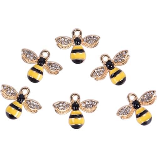 10Pcs/Set Enamel Crystal Alloy Bee Honey Bee DIY Jewelry Making Accessory Charms Necklace Pendant Findings