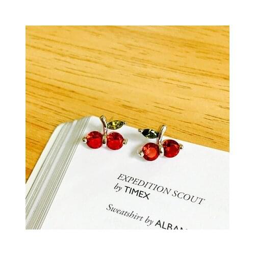 100% 925 Sterling Silver Prevent Allergy Red cherry Brincos Stud Earrings for Women Wedding Earrings Jewelry Accessories