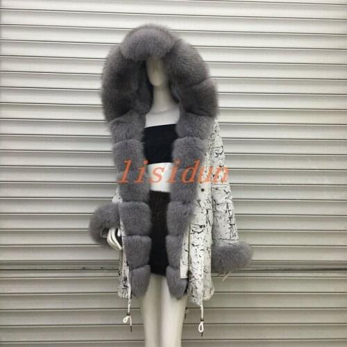 2018 Real fur coat fox parkas winter jacket coat women parka big real raccoon fur collar natural fox fur liner long outerwear