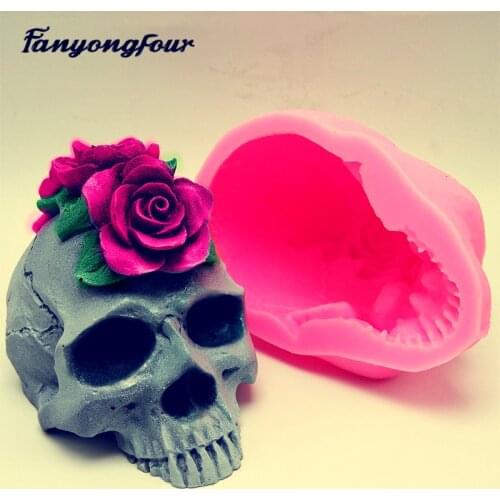 3D rose skull silicone mold fondant cake mold resin plaster chocolate candle candy mold free shipping