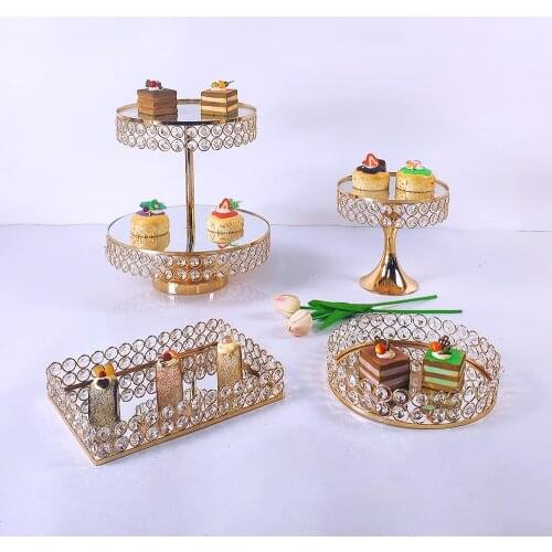 4-7pcs gold mirror cupcake stand crystal metal creative home large fruit plate fruit basket home set cake tool