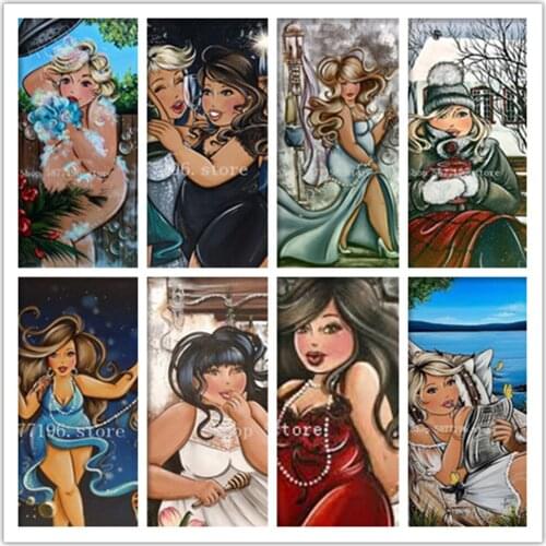 DIY 5D Diamond painting Art Wall Stickers Cartoon Comic Cross Stitch Set Full Drill Embroidery Sexy Girl Mosaic Fat Lady&Toilet