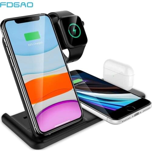 Wireless Charger 4 in 1 Charging Dock Station 15W Qi Charge Stand for iPhone 12 11 XS XR X 8 Apple Watch 6 SE 5 4 3 Airpods Pro