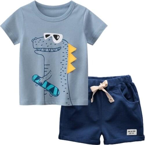 BINIDUCKLING Child Boy Outfits Summer Cotton Dinosaur Printed Kids Clothes Sets Short Sleeve T-shirt+Shorts Children Clothing