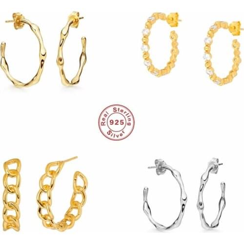BOAKO 925 Sterling Silver Wave Line Hoop Earrings Big Bamboo Chain Shape Opening Circle Earrings For Women Trendy Jewelry Gift
