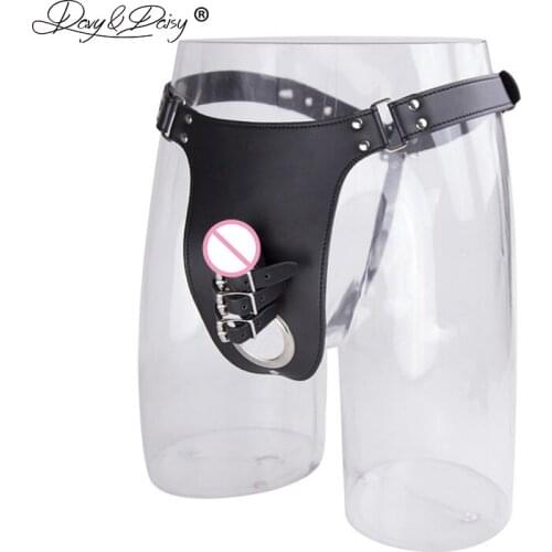 DAVYDAISY Men Chastity Belt Cock Rings Panties PU Leather Gay Fetish Thongs Sexy Lingerie Exotic Adult Male Underwear UN535