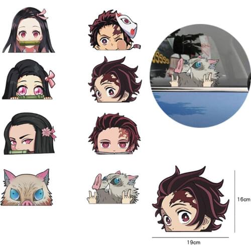 Demon Slayer Funny Car Sticker Kimetsu No Yaiba Anime Kamado Tanjirou Peeking Motorcycle Cartoons Car Bumper Decoration