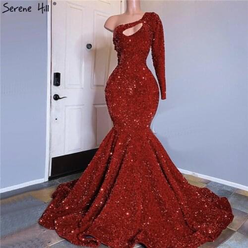 Long Prom Dress Sparkly Glitter Sequin Sexy Top African Girl Mermaid One Shoulder Red Prom Dresses 2020 New Arrival DLA70452