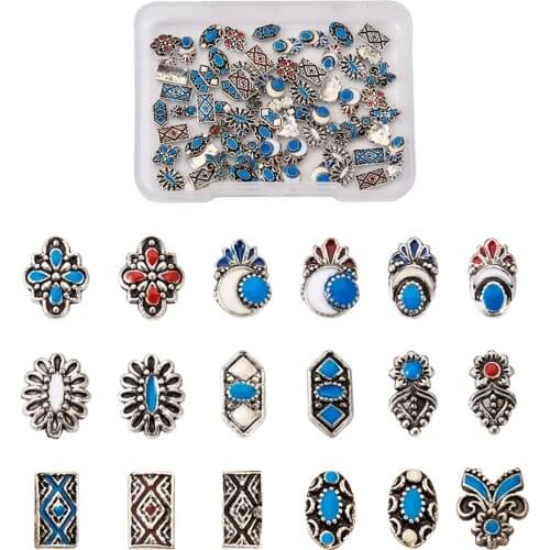 90Pcs Antique Silver Color Alloy Enamel Cabochons For DIY Crystal Epoxy Resin Jewelry Making Nail Art Decoration Accessories