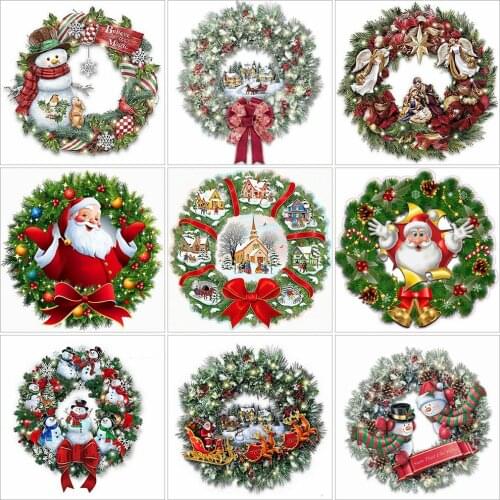 HUACAN 5D Diamond Painting Full Square Christmas Wreath Decorations For Home Mosaic Cartoon Cross Stitch Embroidery Home Decor