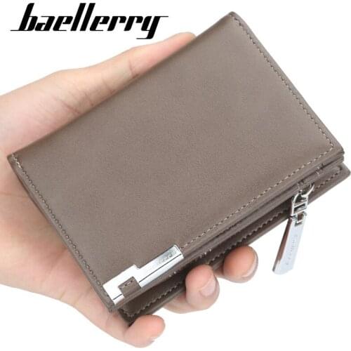 Baellerry Short Vertical Men Wallet with Card Holder Man Coin Pocket Purse Multi-function Card Bag Zipper Buckle Folding Purse