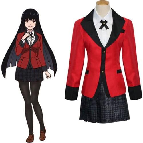 Hot Cool Cosplay Costumes Anime Kakegurui Yumeko Jabami Japanese School Girls Uniform Full Set Jacket+Shirt+Skirt+Stockings+Tie