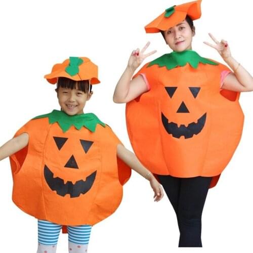 Halloween Party Masquerade Show Adult Children Cute Funny Personality Pumpkin Costume Smiley Face Hat Bag Boys Girls Orange
