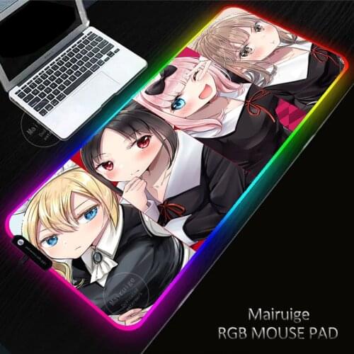 LED Light XXL Anime Cute Girl Kaguya Mouse Pad RGB Large Keyboard Computer League of Legends DeskMat Gaming Accessories MousePad