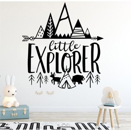 Little Explorer Vinyl Wall Sticker Mountain Forest Animals For Kids Room Decor Adventure Babys Room Decoration Wall Decals Mural