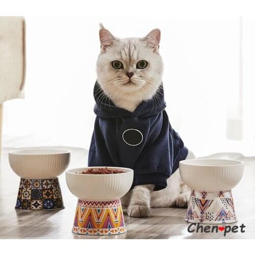 Pet Food Bowl European Style Bohemia Ceramics Cat Bowls with Stand Small Dog Kitten Food Feeder Designer Cat Accessories